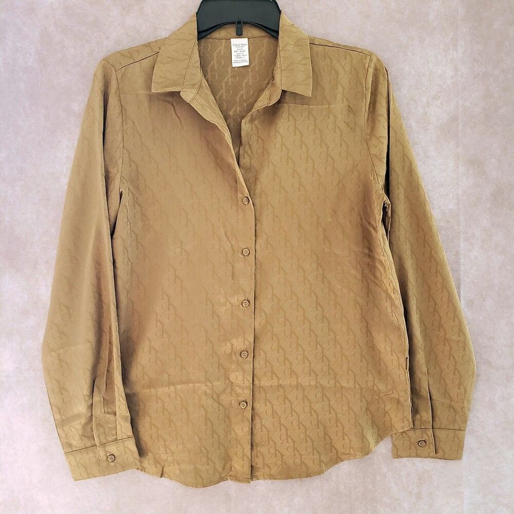 CALVIN KLEIN  Pajama Top Women's Small Long Sleeves MOCHA Brown